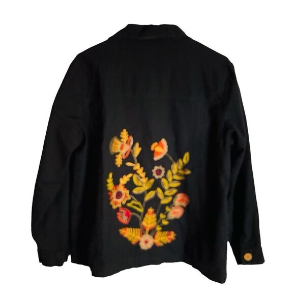 Alex Kim Fall Autumn Jacket Womens 1X Black Floral Embroidered Art to Wear Artsy - Picture 2 of 10